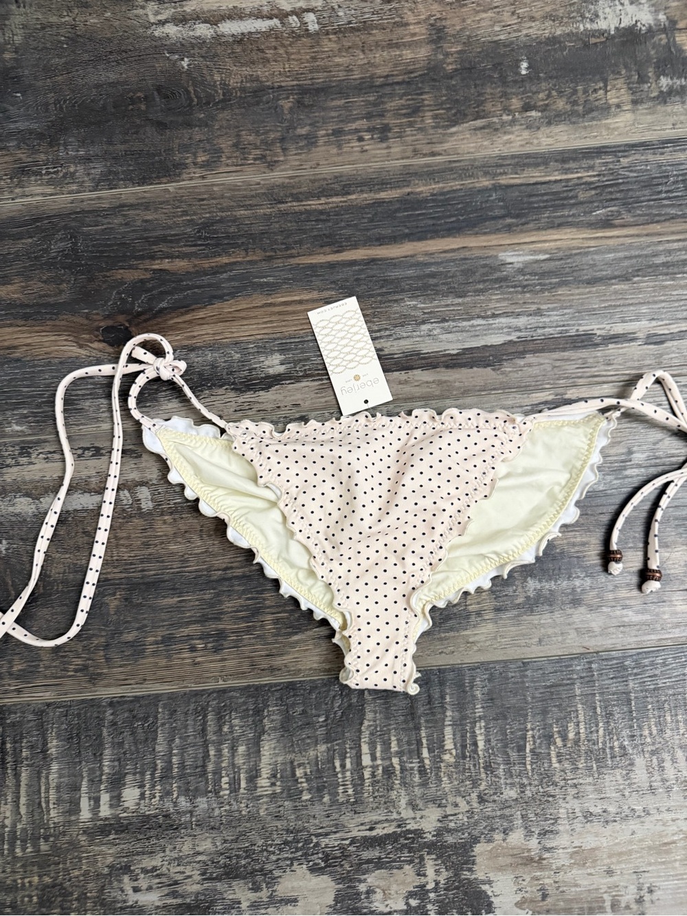 NWT EBERJEY Polka Dot Tie-Side Bikini Bottom - Light Blush Pink